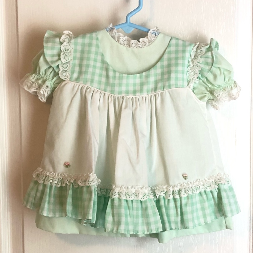 VINTAGE Bryan Green and White Baby Dress Combo